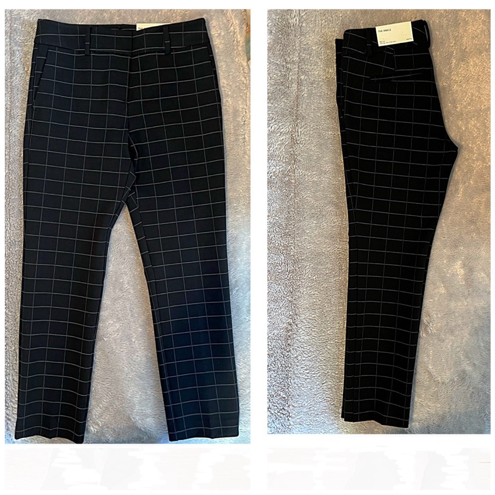 NWT ANN TAYLOR PETITE Seasonless Stretch ANKLE PANTS 0P BLACK WINDOWPANE PLAID - Picture 6 of 11
